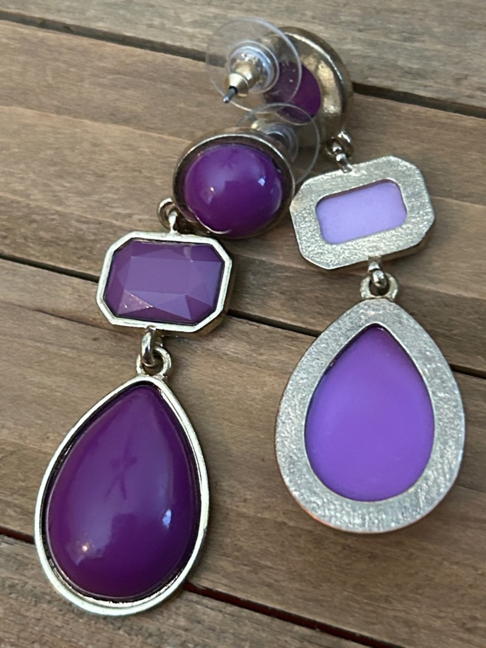 Purple Teardrop Drop Earrings in Gold-Tone - Picture 2 of 2